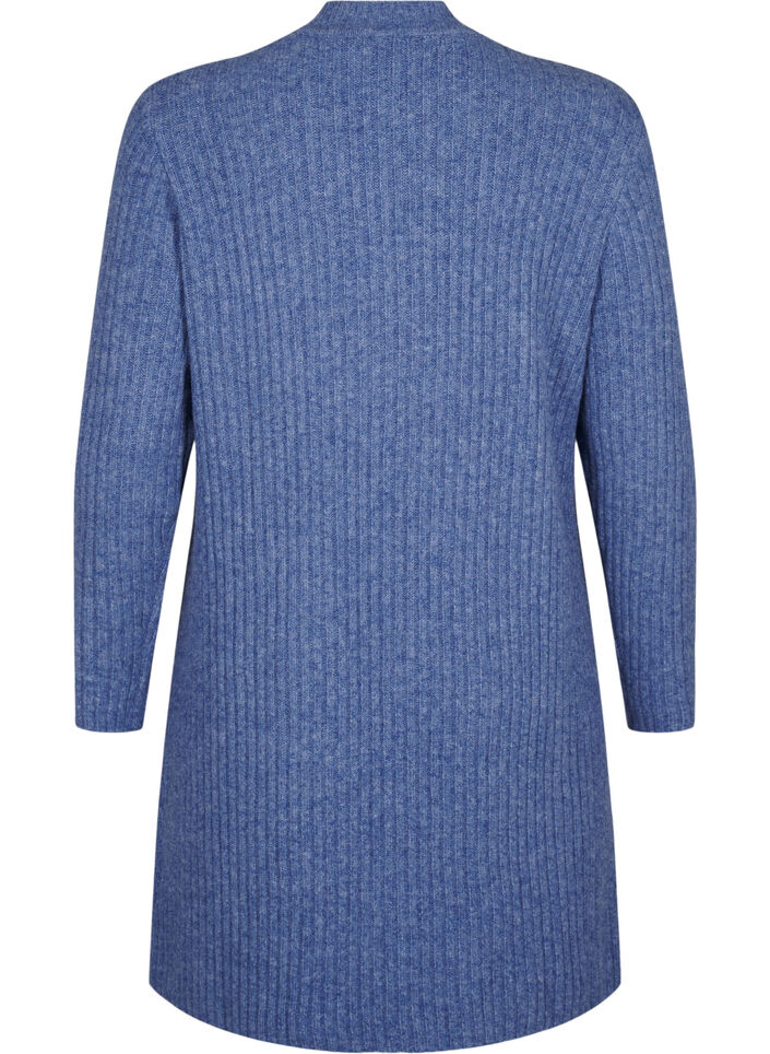 Kort ribstrikket kjole med rund hals, Grey Blue Mel., Packshot image number 1