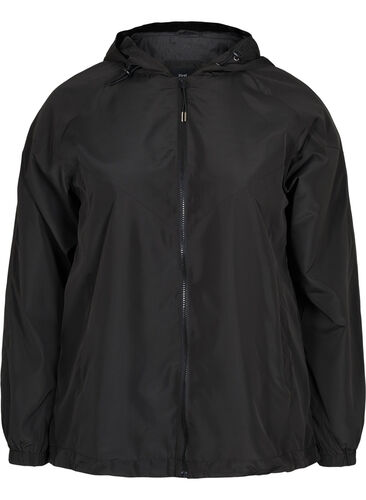 Kort jakke med hætte og justerbar bund, Black, Packshot image number 0