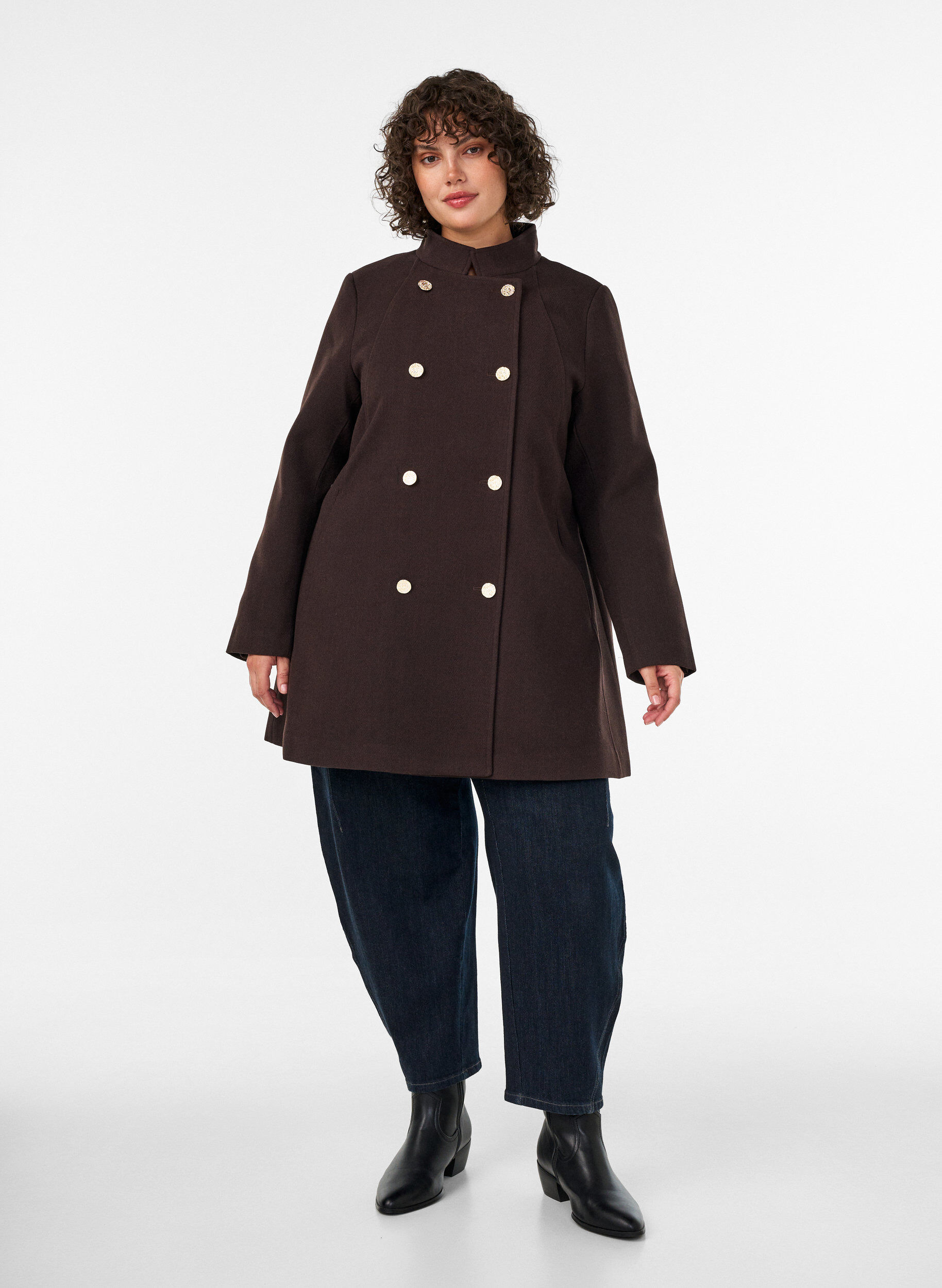ZizziA-formet frakke med guldknapper, Brun, Model image number 1