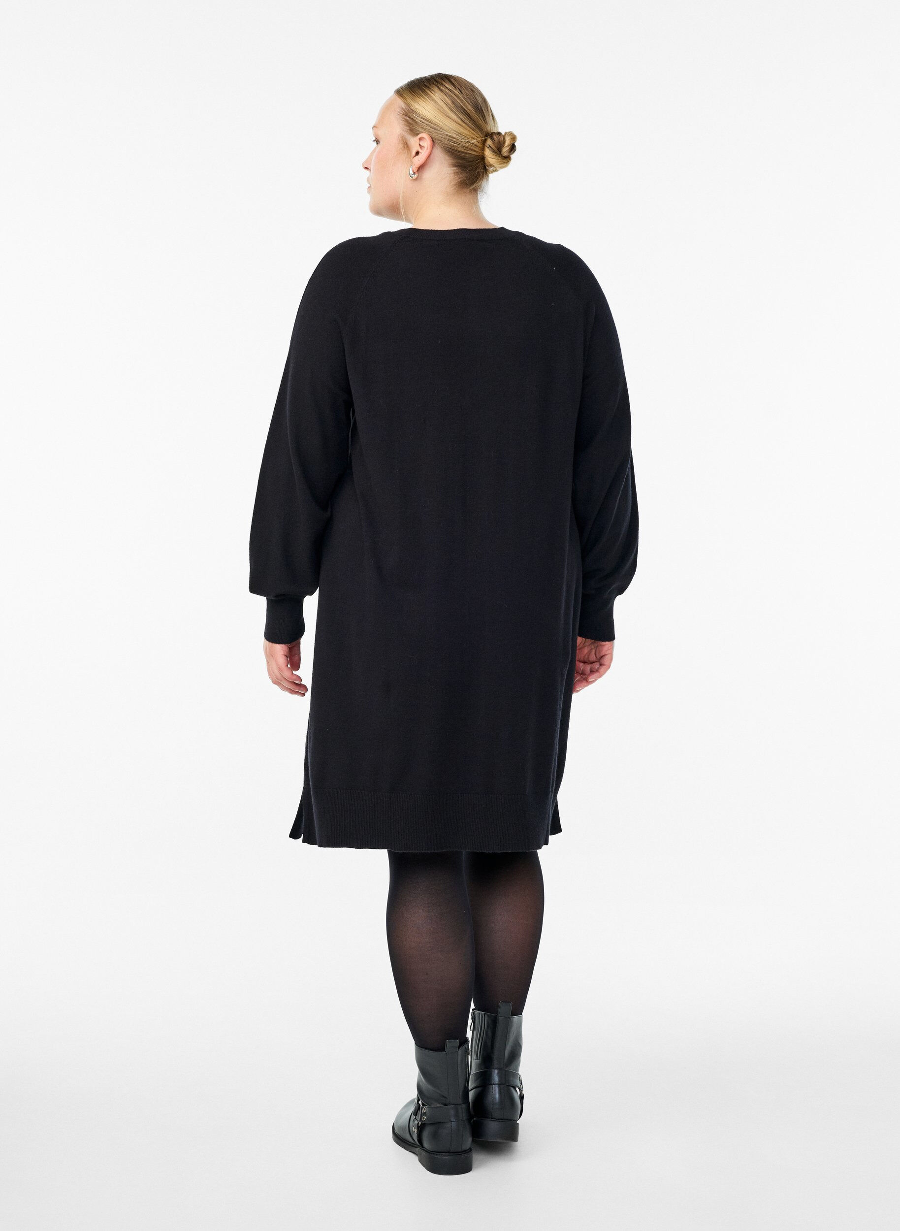 ZizziKort strikkjole med raglan&aelig;rmer og midters&oslash;m, Sort, Model image number 2