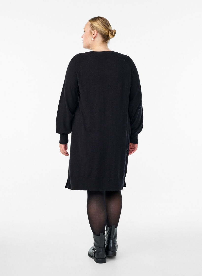 Kort strikkjole med raglan&aelig;rmer og midters&oslash;m, Sort, Model image number 2