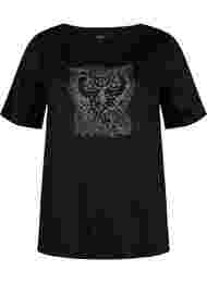 T-shirt med nitter i økologisk bomuld, Black Owl