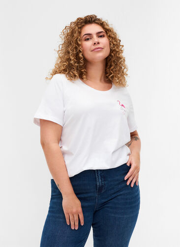 Kortærmet t-shirt med print, White Flamingo, Model image number 0