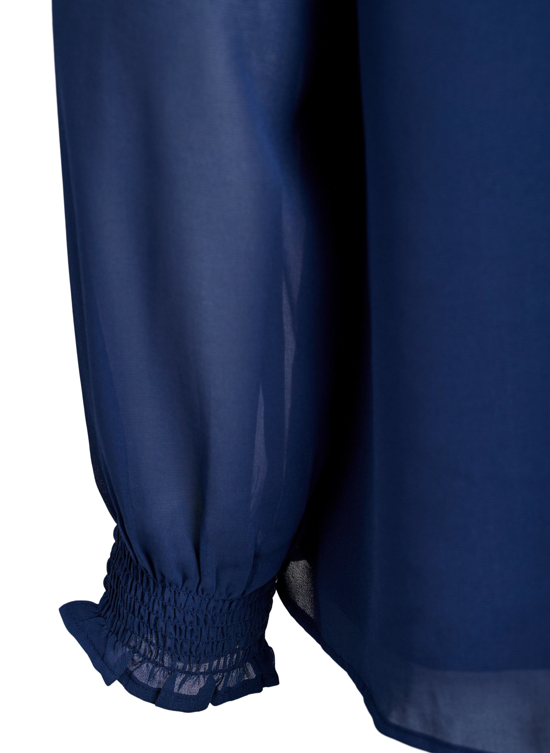 Zizzi Bluse med transparente &aelig;rmer og smock, Bl&aring;, Packshot image number 3