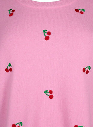 3/4 ærmet strikbluse med kirsebær, B.Pink/Wh.Mel/Cherry, Packshot image number 2