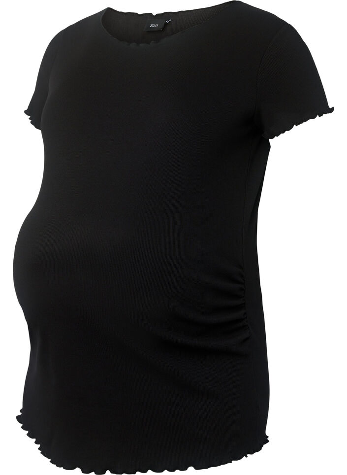 Graviditets t-shirt i rib, Black, Packshot image number 0