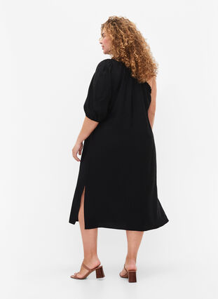 One-shoulder kjole i viskose, Black, Model image number 1