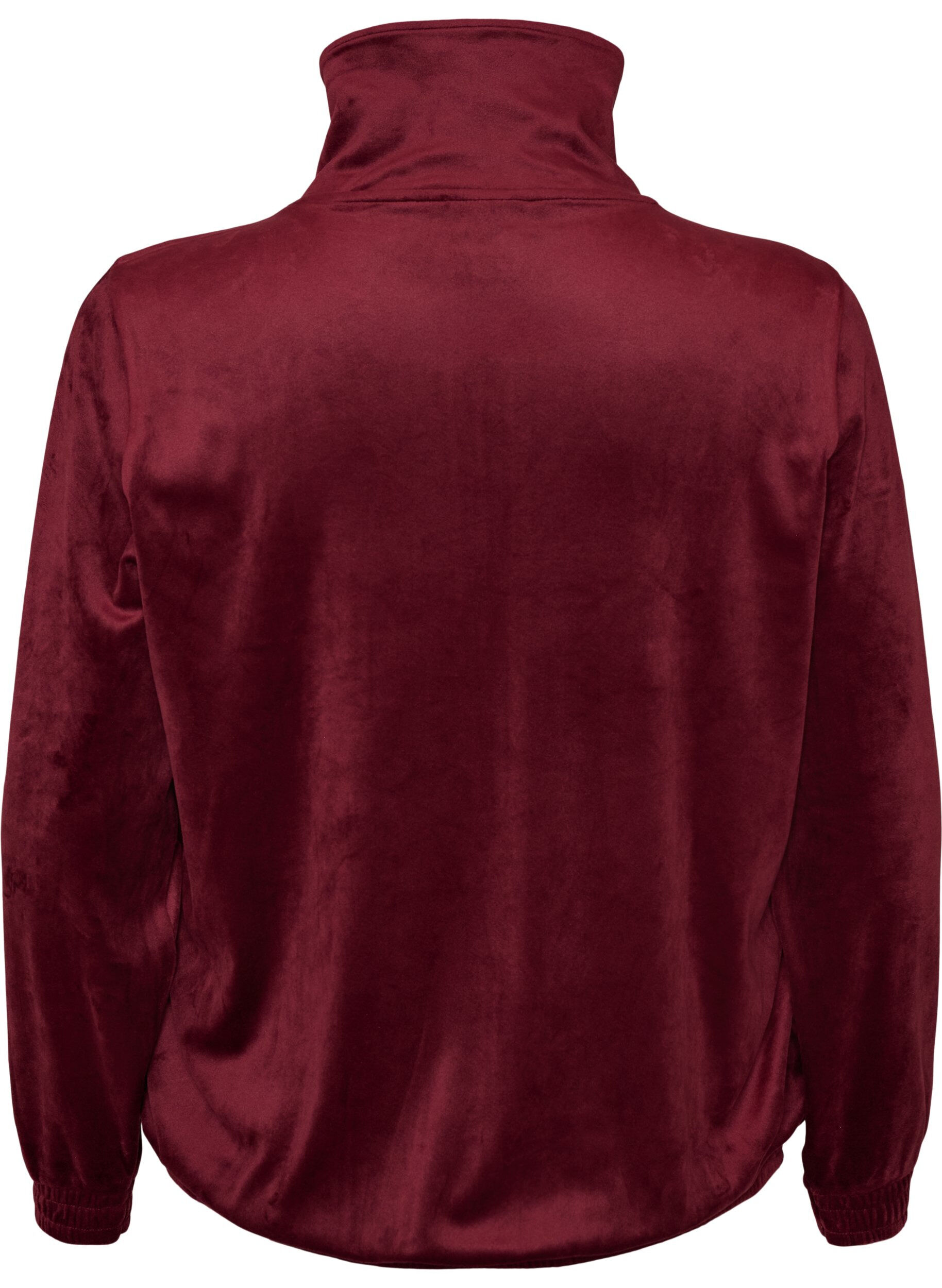 ZizziCardigan i bl&oslash;d velour med lynl&aring;s og h&oslash;j krave, R&oslash;d, Packshot image number 1