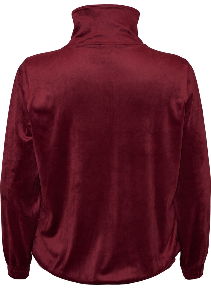 Cardigan i bl&oslash;d velour med lynl&aring;s og h&oslash;j krave, R&oslash;d, Packshot image number 1