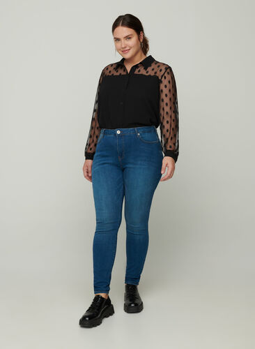 Højtaljede super slim Amy jeans, Blue denim, Model image number 0