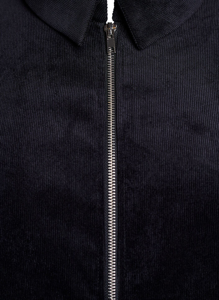 Fløjlskjole med lynlås og 3/4 ærmer, Sort, Packshot image number 2