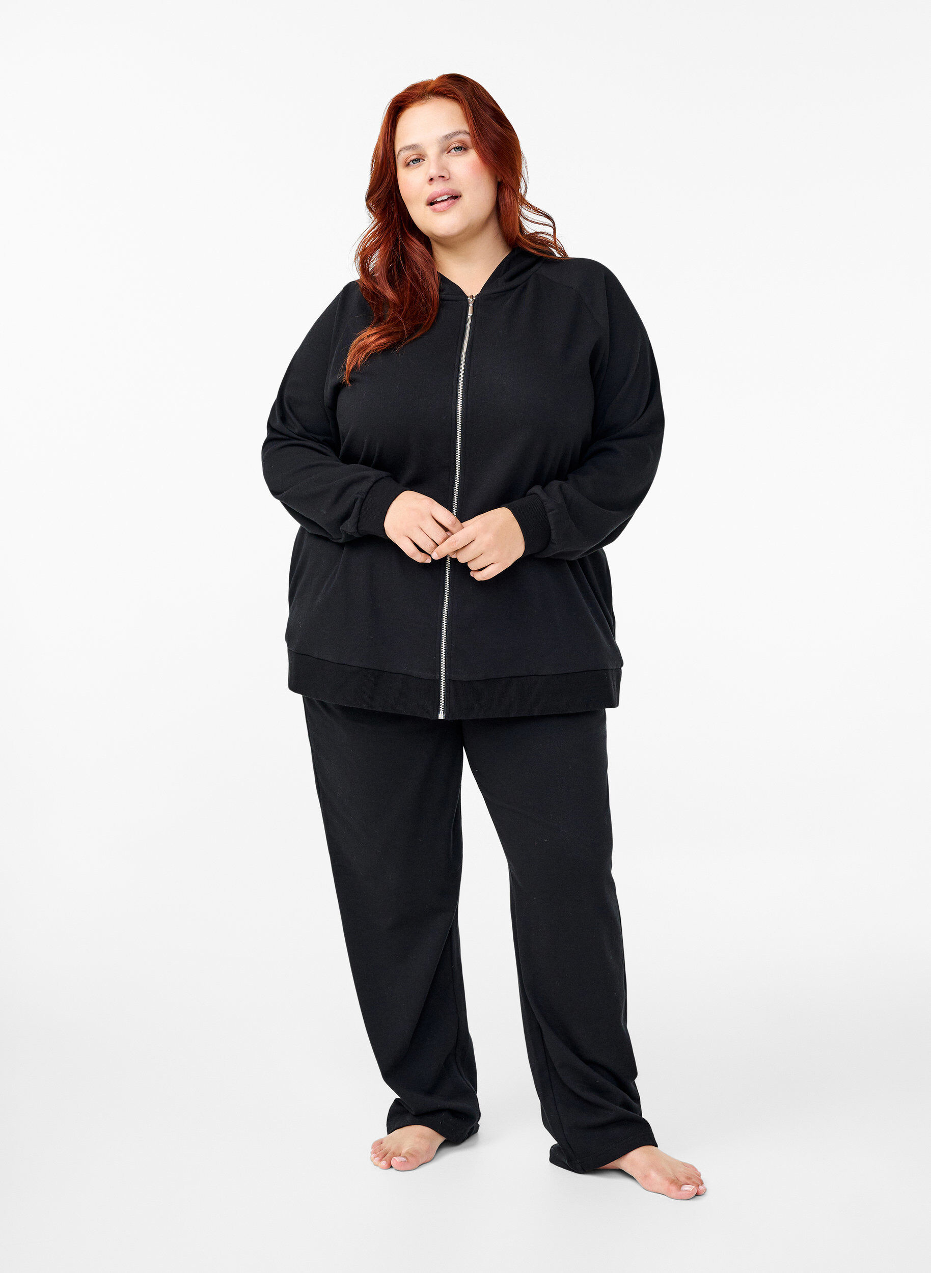 ZizziSweatcardigan med h&aelig;tte og lommer, Sort, Model image number 1