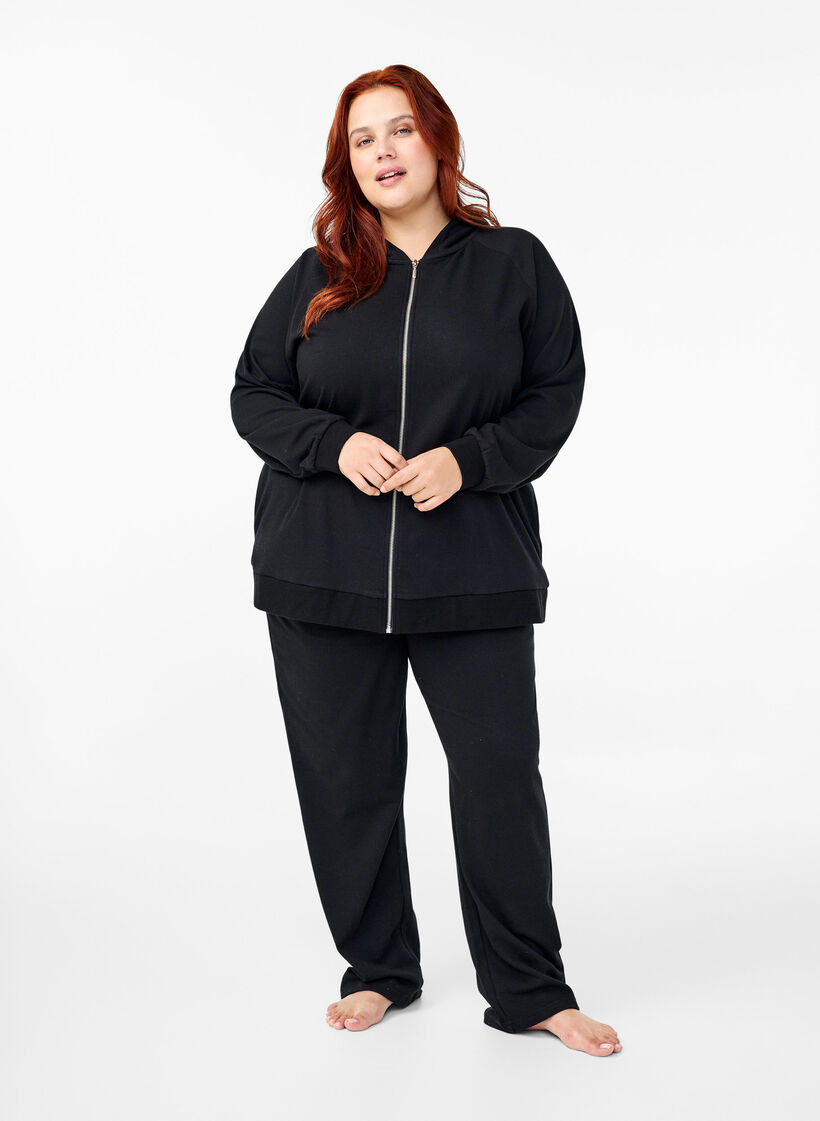 Sweatcardigan med h&aelig;tte og lommer, Sort, Model image number 1