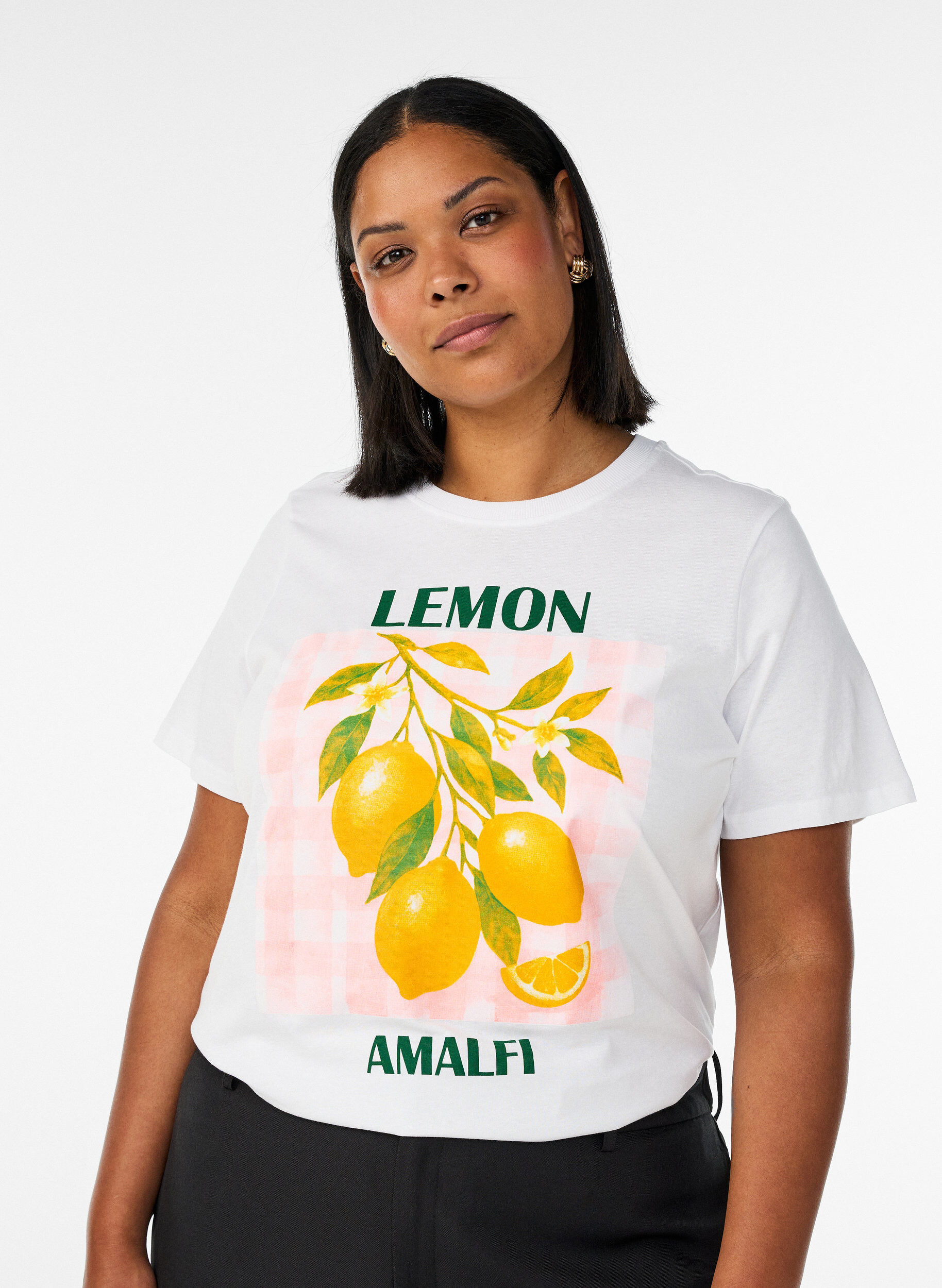 ZizziT-shirt i bomuld med print, Hvid, Model image number 0