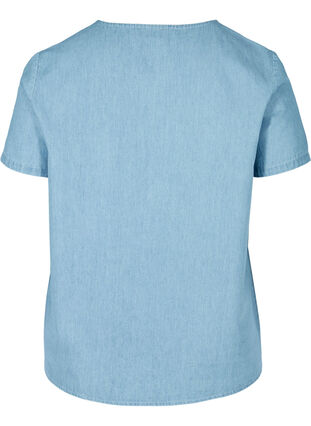 Kortærmet bluse med broderi , Light blue denim ASS, Packshot image number 1