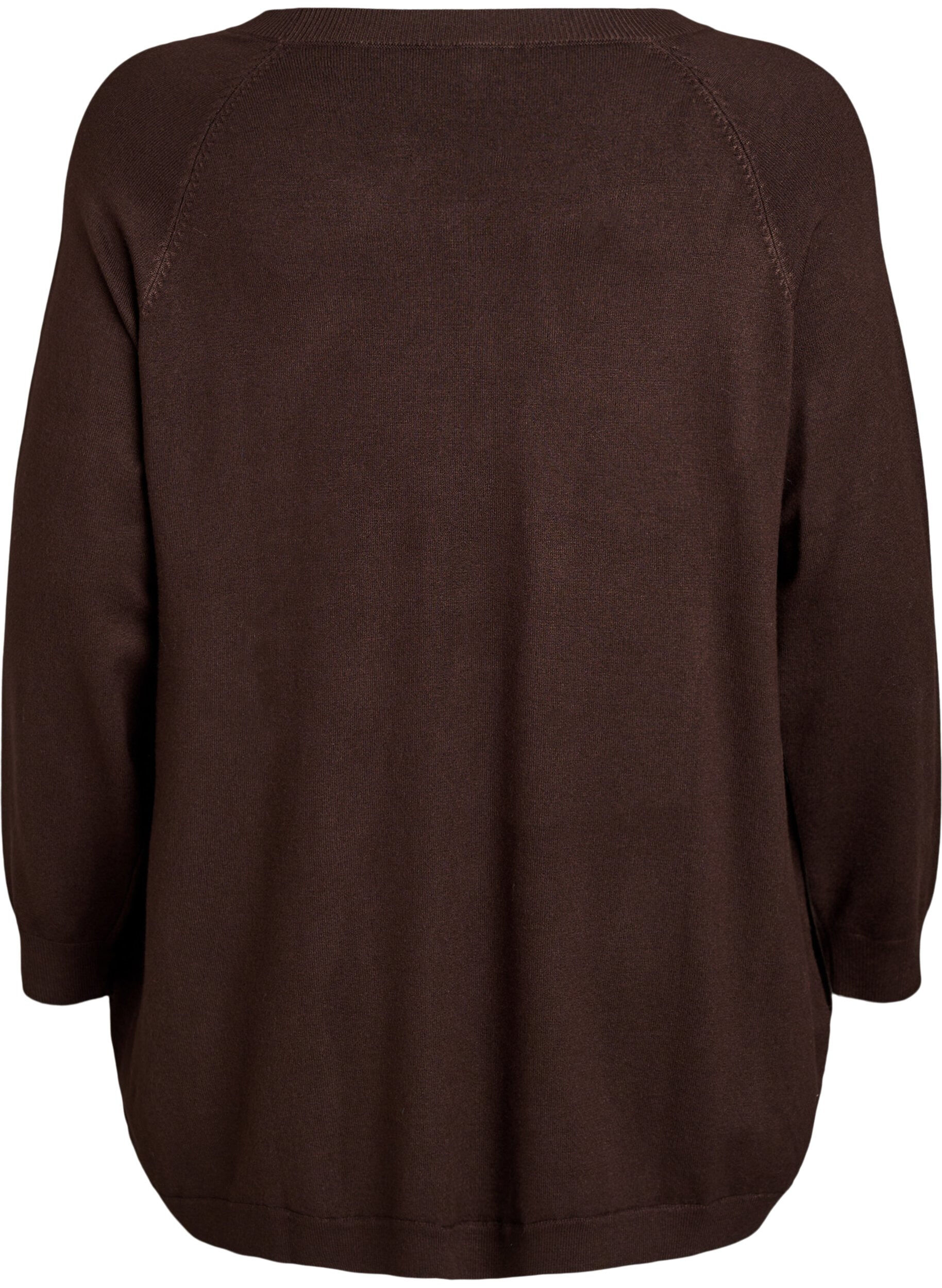 ZizziStrikbluse med knapper i siden, Brun, Packshot image number 1