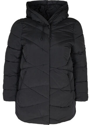 Vindtæt jakke med hætte og lommer, Black, Packshot image number 0