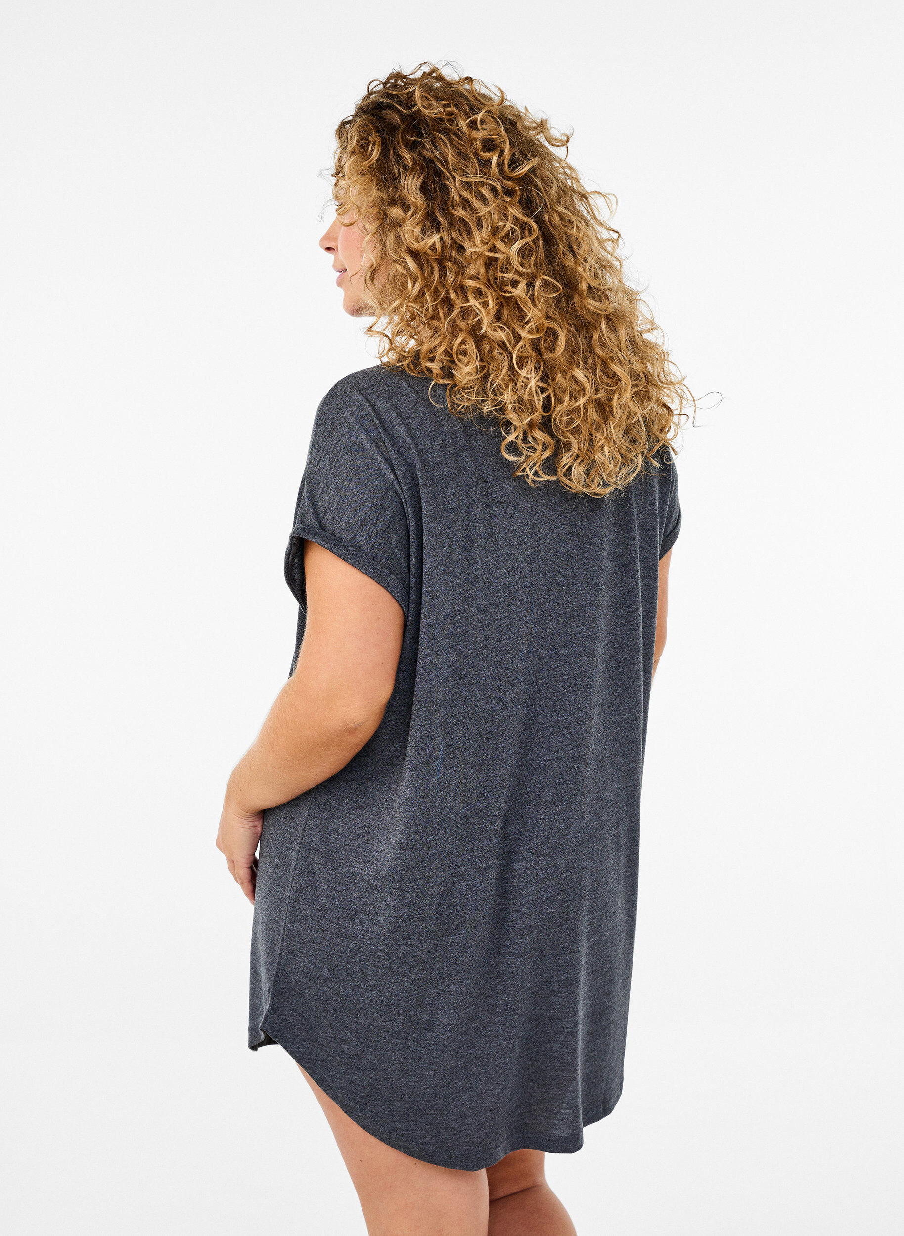 Zizzi Kort&aelig;rmet natkjole med tekstprint, , Model image number 2