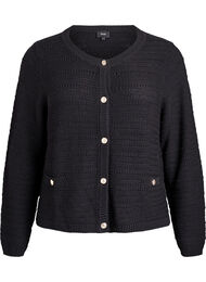Cardigan med strukturstrik og dekorative knapper, Sort