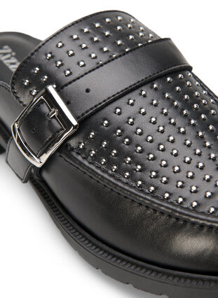Åben loafer i læder med nitter, Black, Packshot image number 3