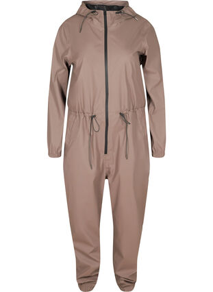Regn jumpsuit med hætte og lommer, Iron, Packshot image number 0