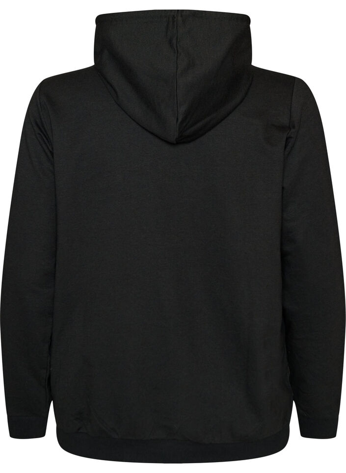 Sweatshirt med h&aelig;tte og print, Sort, Packshot image number 1