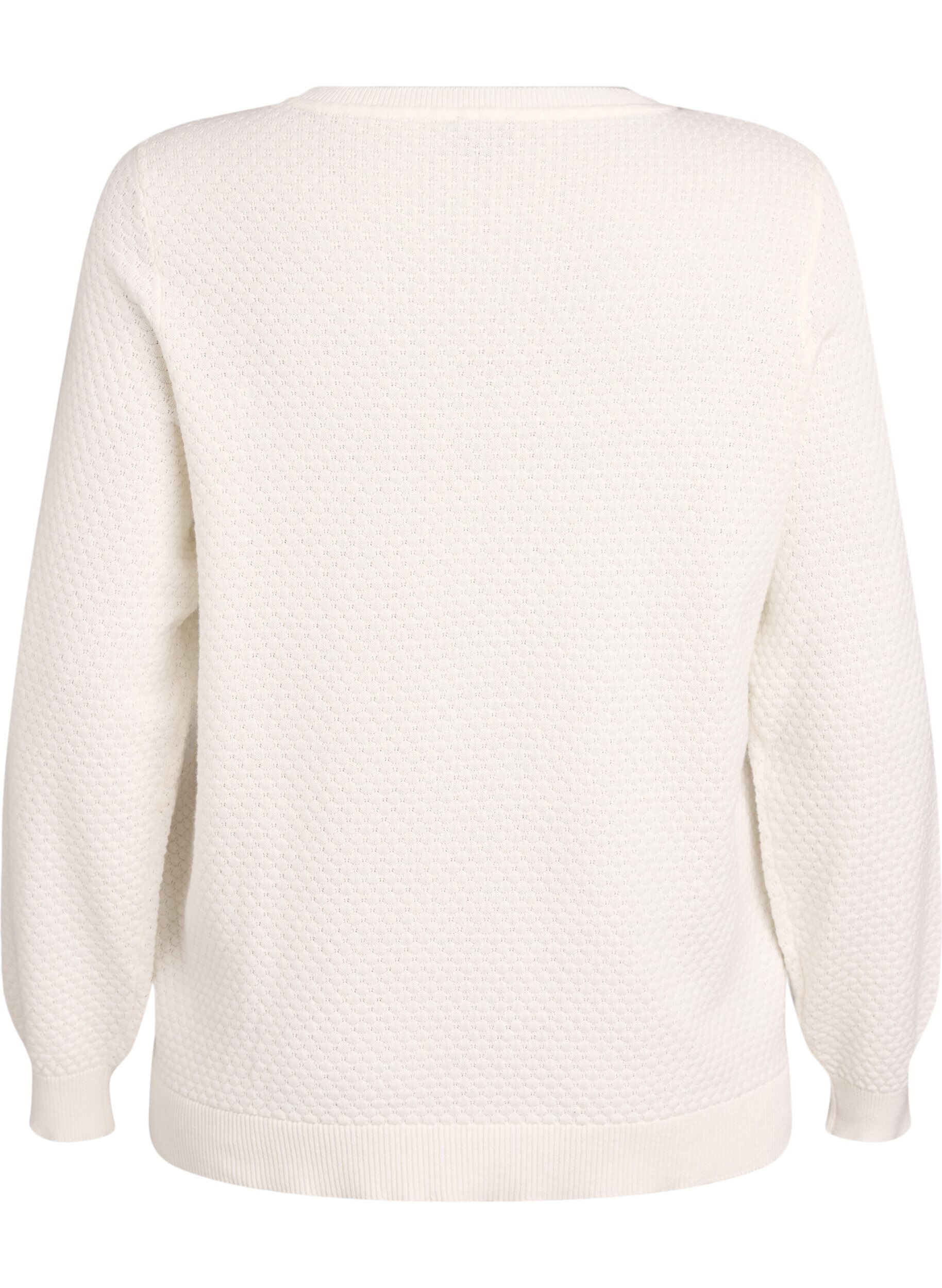 Zizzi Strikbluse i bomuld med strukturm&oslash;nster, Vanilla, Packshot image number 1