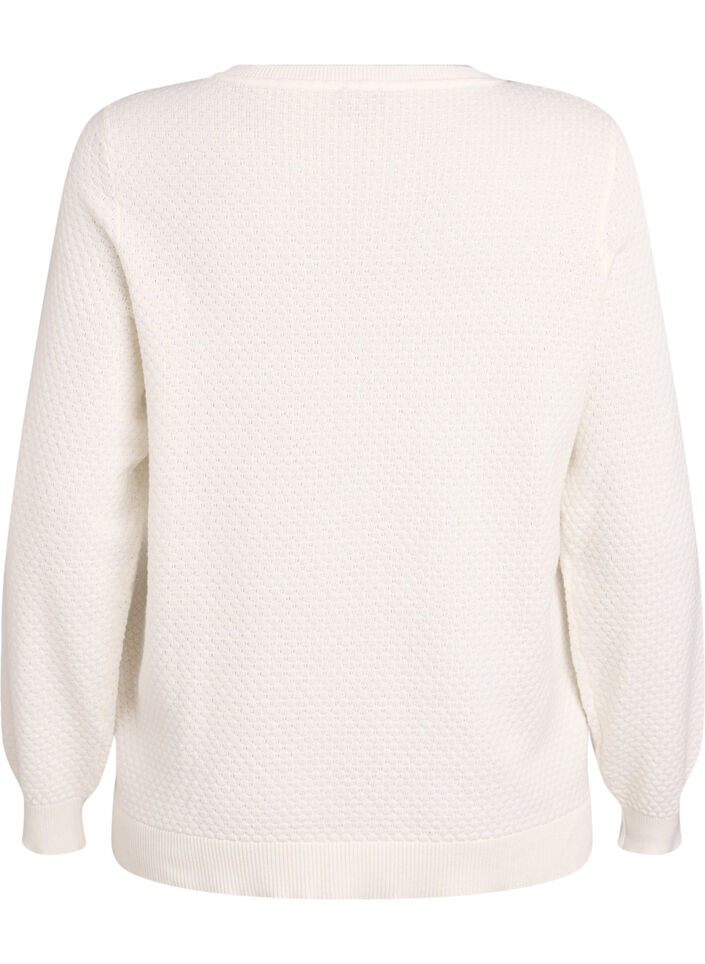 Strikbluse i bomuld med strukturmønster, Vanilla, Packshot image number 1