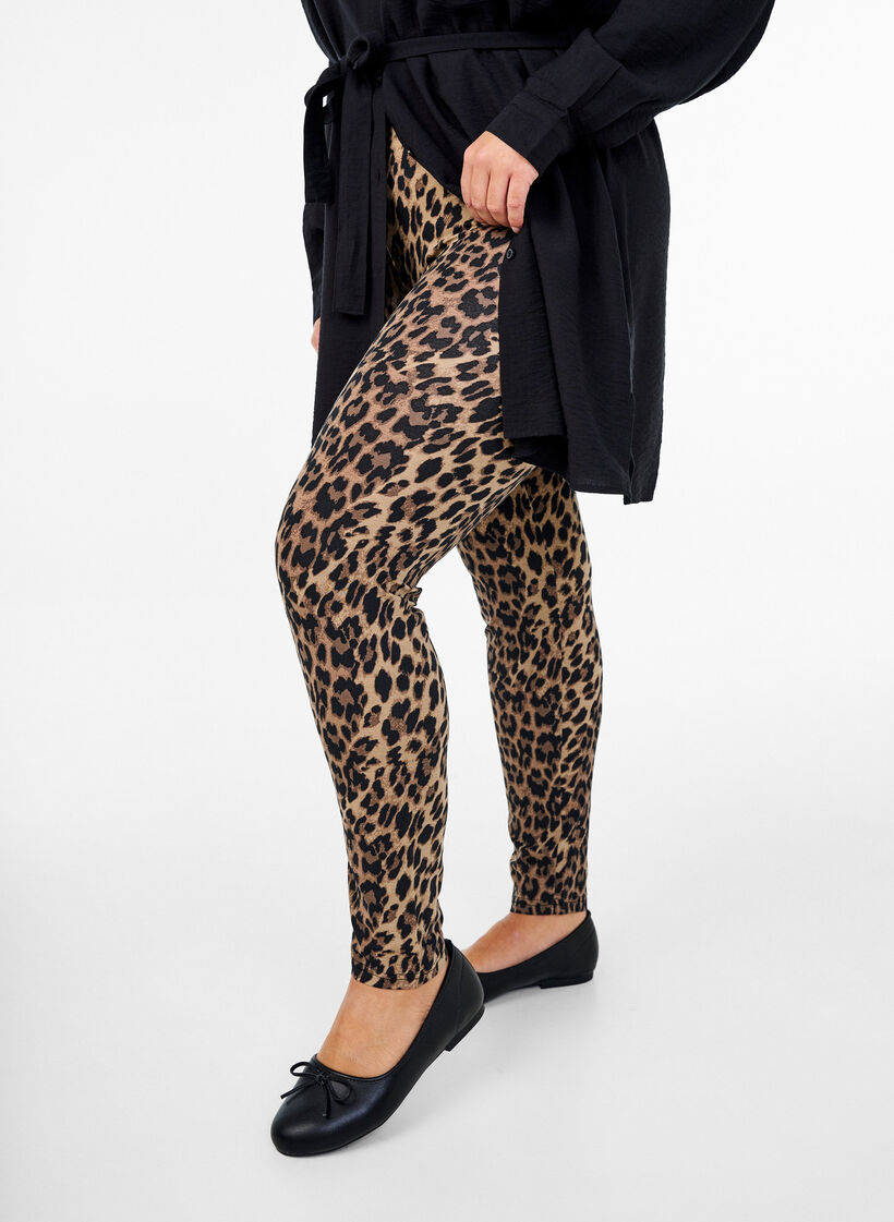 Viskose leggings med leo print, Brun, Model image number 0