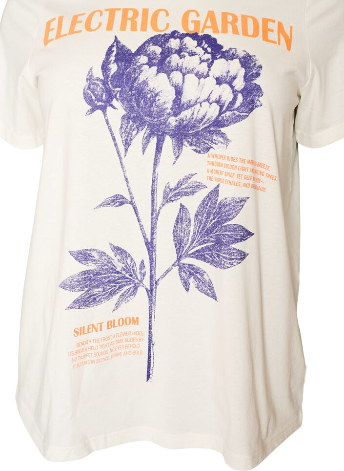 T-shirt i bomuld med print - Hvid - Str. M - Zizzi