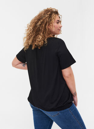 Kortærmet viskose t-shirt med elastik , Black, Model image number 1