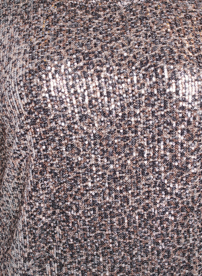 Kort pailletkjole med lange ærmer, Brun, Packshot image number 2