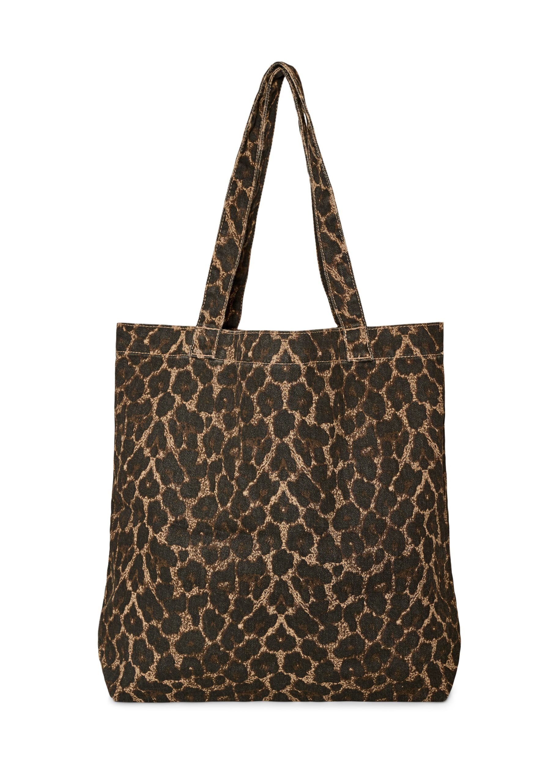 ZizziShoppingbag i denim med leopardm&oslash;nster, Brun, Packshot image number 1