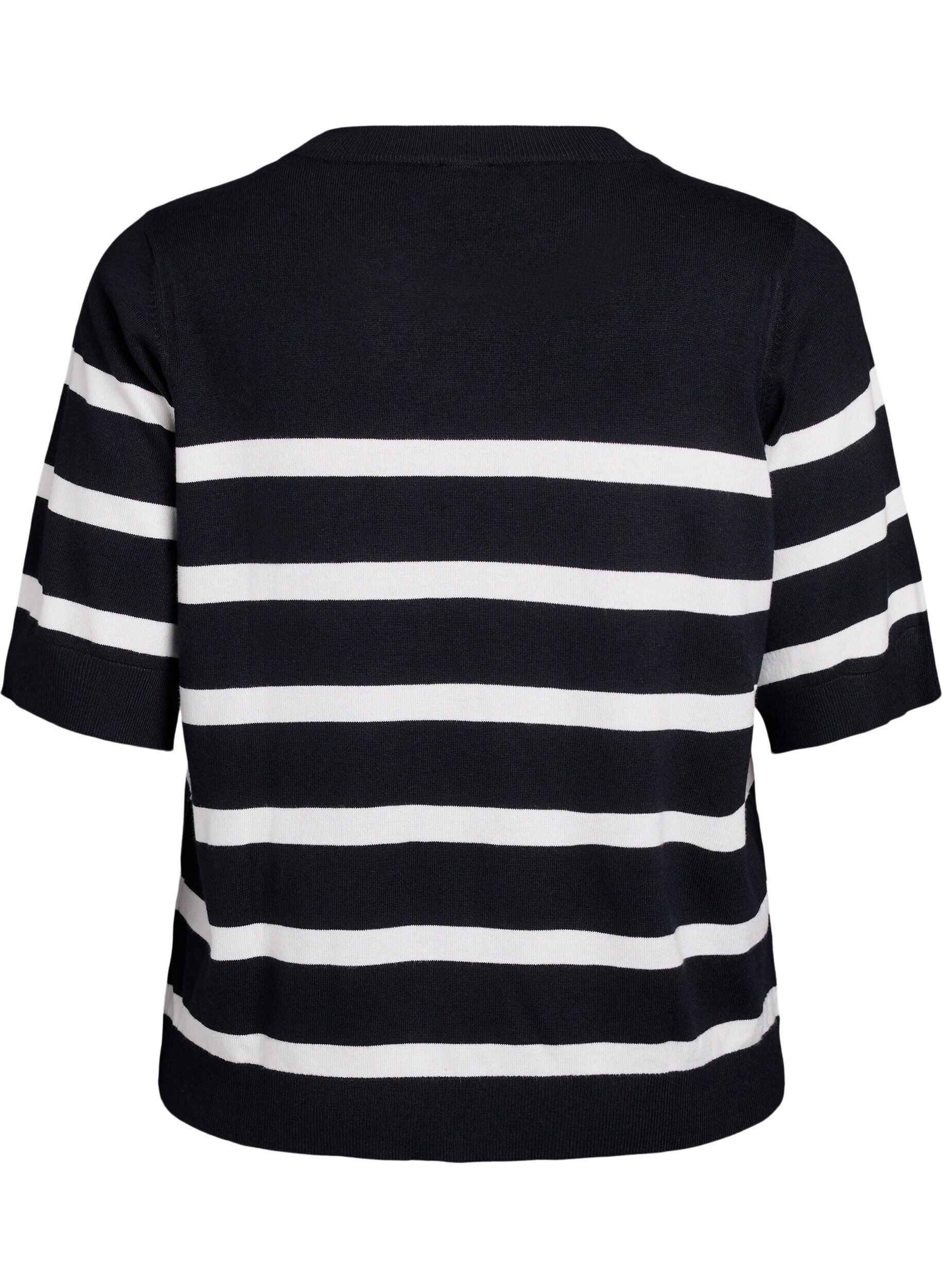 ZizziStribet strikbluse med korte &aelig;rmer, Sort, Packshot image number 1