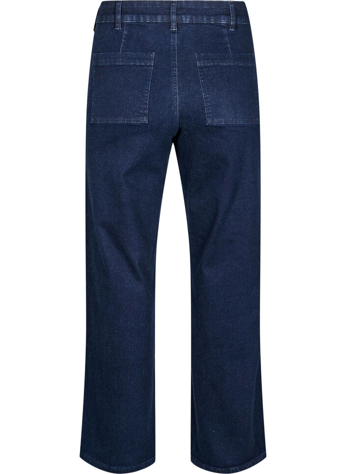 H&oslash;jtaljede jeans med vide ben, Bl&aring;, Packshot image number 1