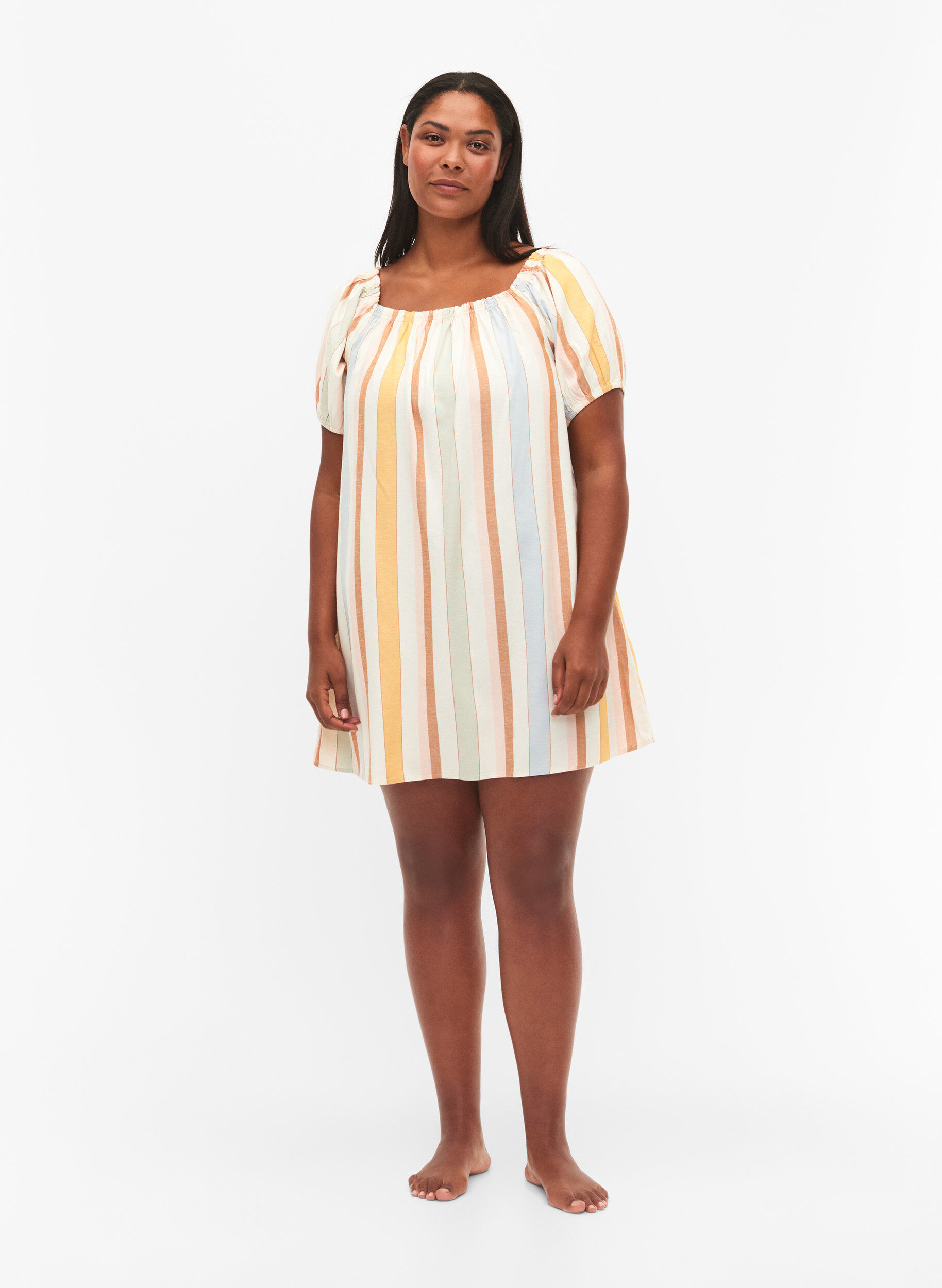 Zizzi Off-shoulder strand tunika, Striped Jaquard, Model image number 3