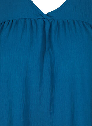Ensfarvet bluse med korte pufærmer, Poseidon, Packshot image number 2