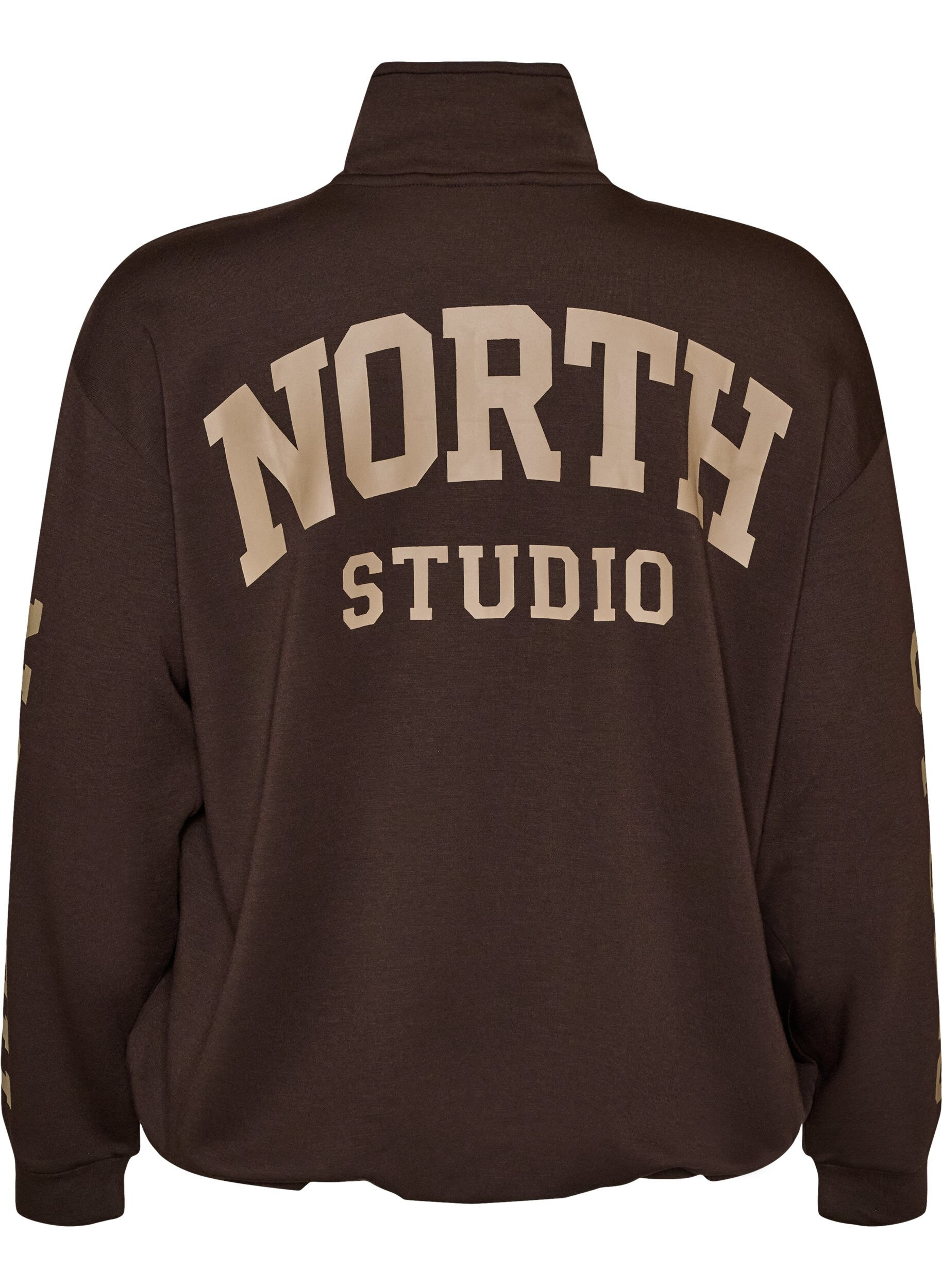 ZizziSporty bombercardigan med lynl&aring;s og h&oslash;j krave, Brun, Packshot image number 1
