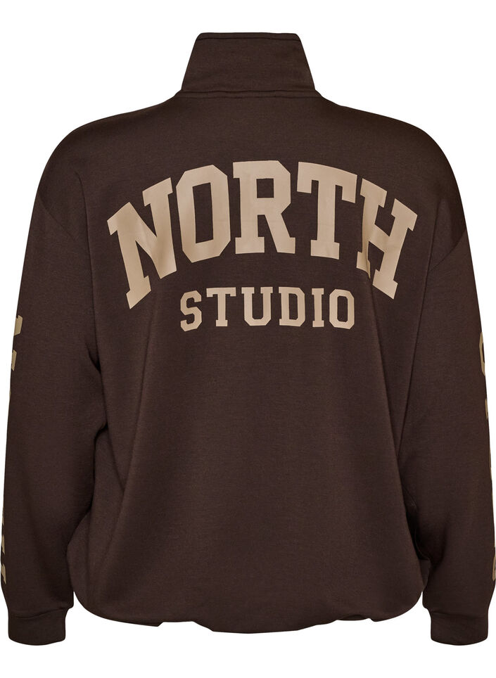 Sporty bombercardigan med lynl&aring;s og h&oslash;j krave, Brun, Packshot image number 1