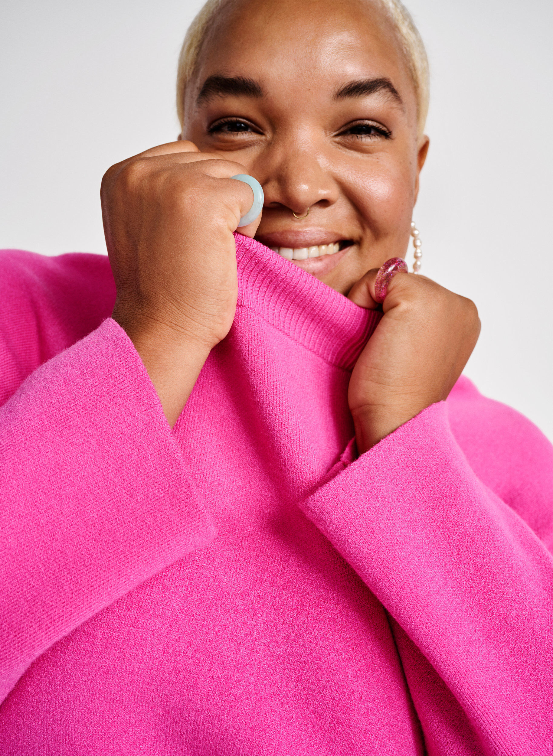 Zizzi Strikbluse i viskoseblanding med slids i siden, Raspberry Rose, Image image number 0