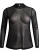 T&aelig;tsiddende meshbluse med lange &aelig;rmer, Sort, Packshot image number 0