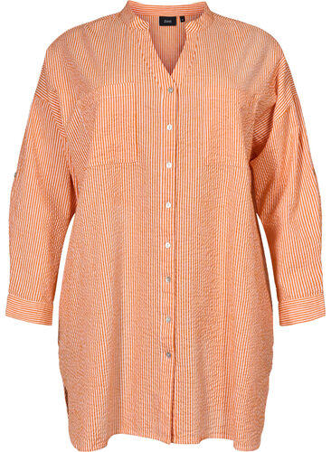 Stribet bomuldsskjorte med 3/4 ærmer, Exuberance Stripe, Packshot image number 0