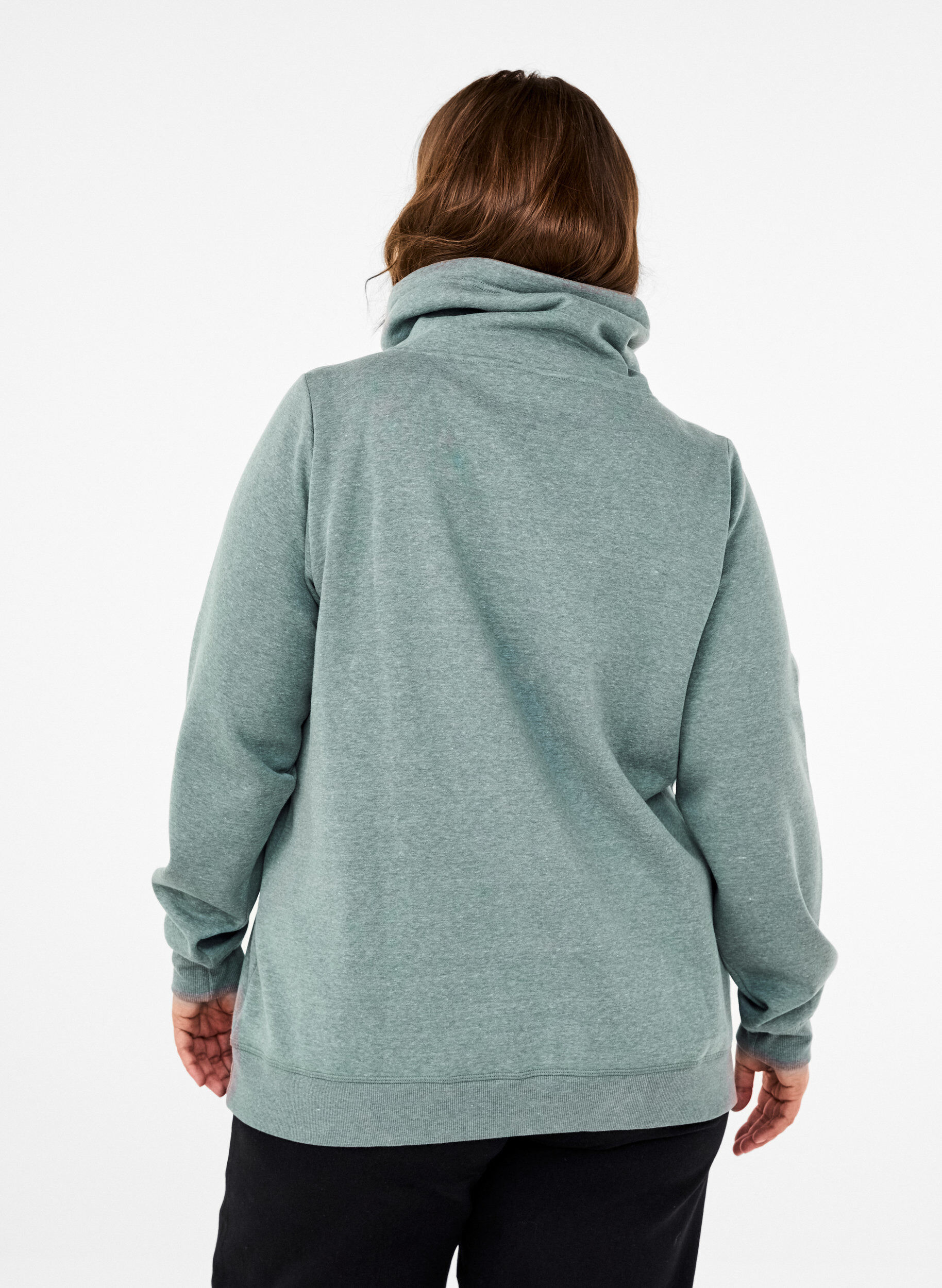 Zizzi FLASH - Sweatshirt med h&oslash;j krave, Balsam Green Melange, Model image number 1