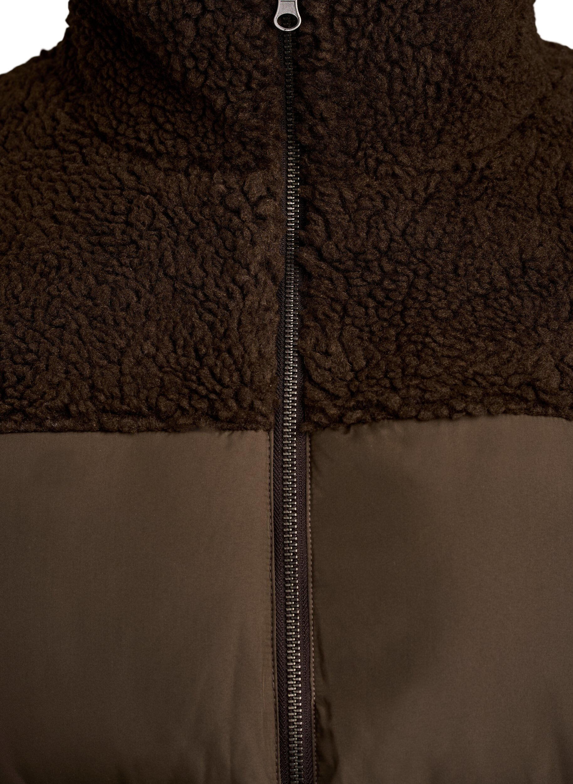 ZizziMellemlang pufferjakke med teddyfleece, Brun, Packshot image number 2