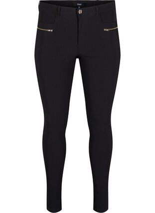 Tætsiddende bukser med lynlås detaljer, Black, Packshot image number 0