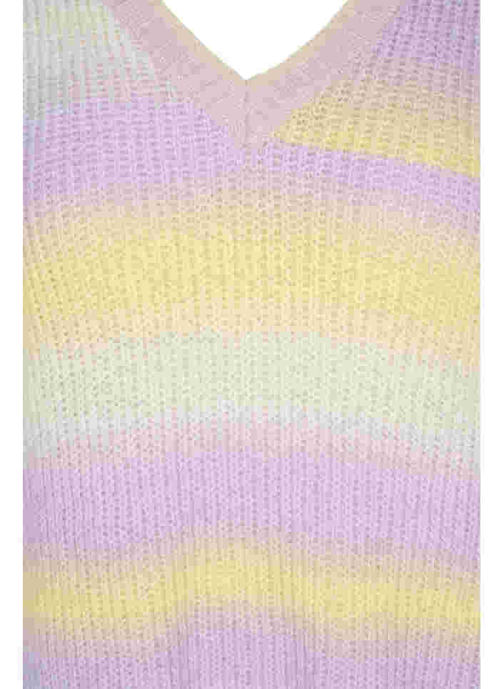 Stribet strikbluse med v-hals, Lavender Comb., Packshot image number 2