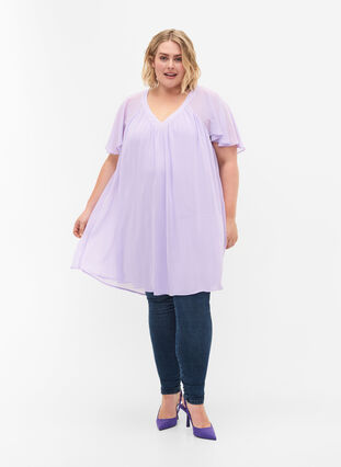 Løs kjole med korte ærmer, Purple Heather, Model image number 2