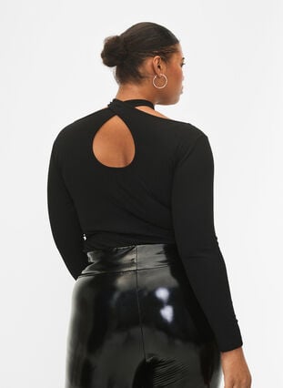 Cut out bluse med lange ærmer, Black, Model image number 1