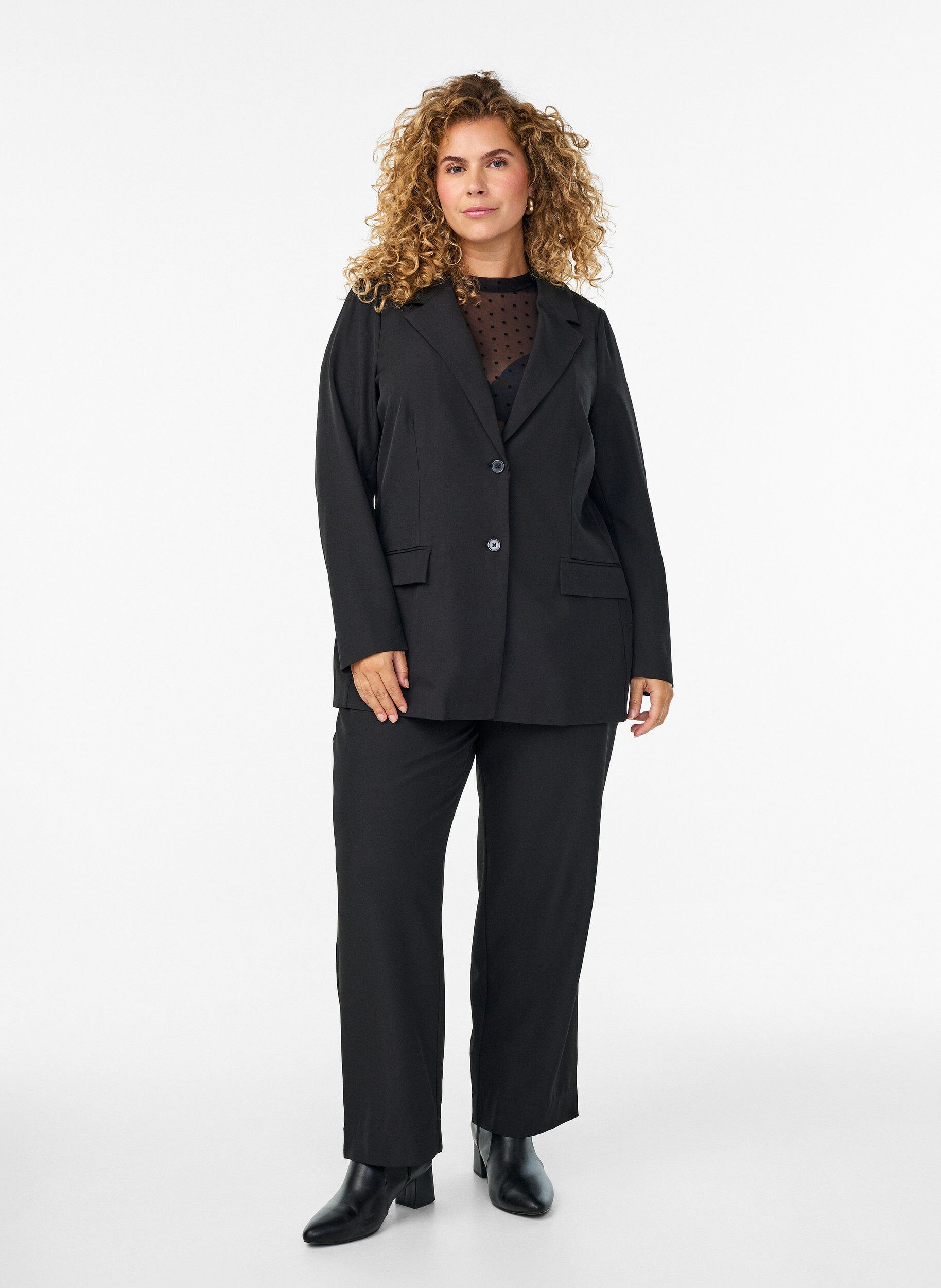Zizzi FLASH - Blazer med lommer og slids, Sort, Model image number 1