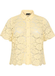 Skjortebluse i blonde med perleknapper, Gul